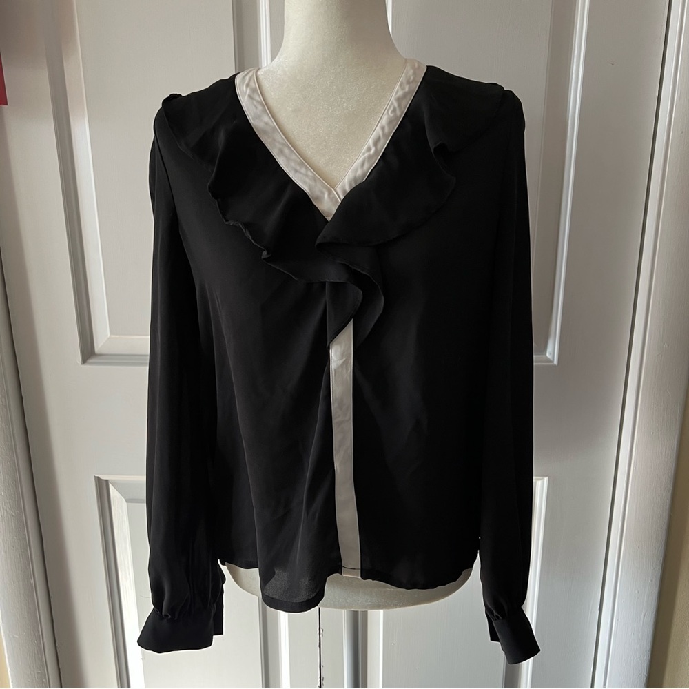 Vintage Forever 21 Elegant Black and White Ruffle Blouse
